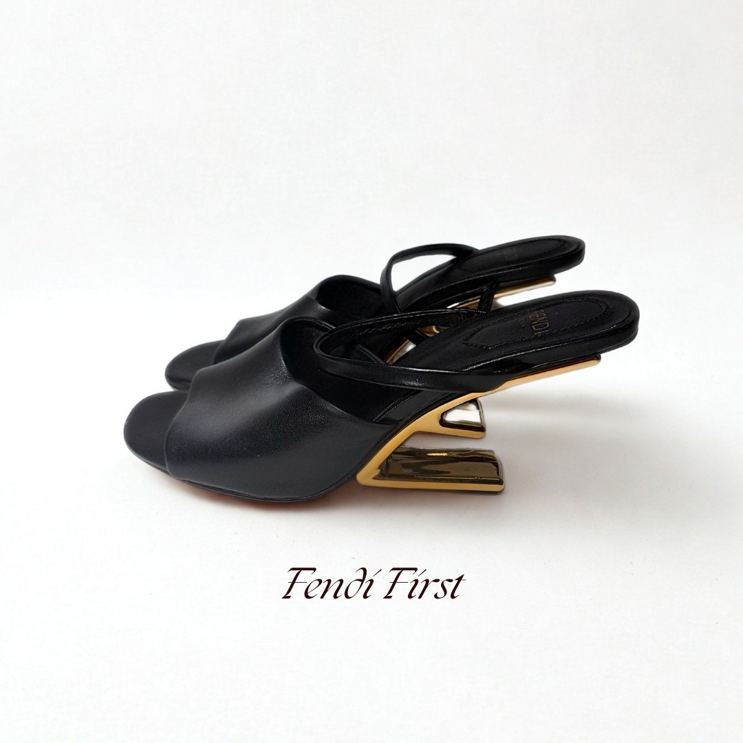 Fendi First Black Leather Heel Mules