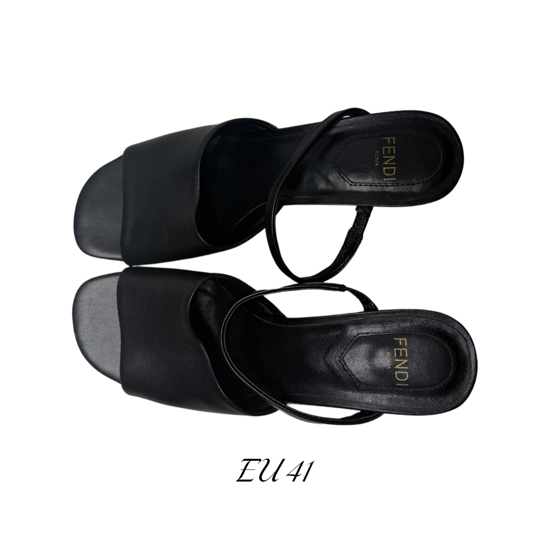 Fendi First Black Leather Heel Mules