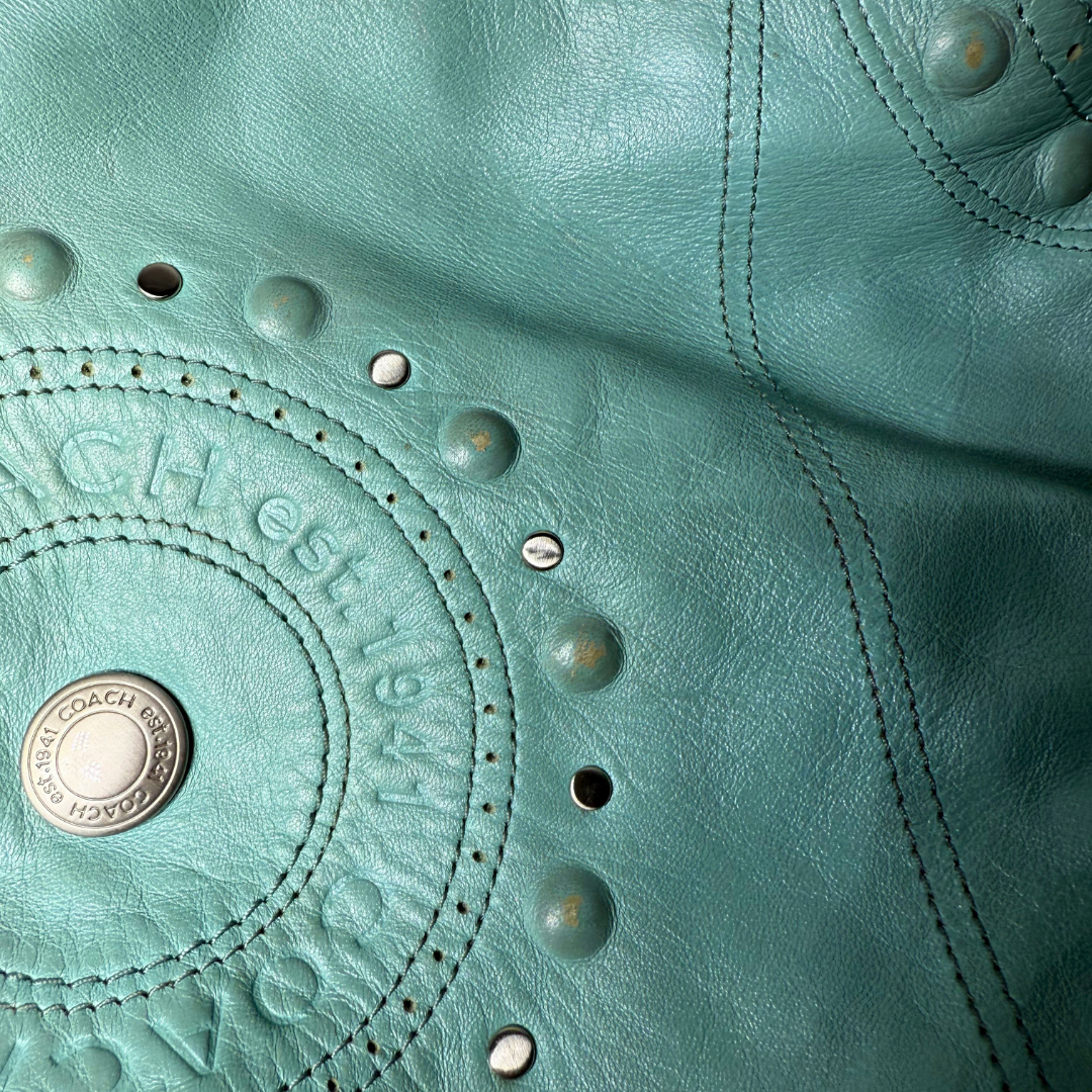 Coach Aqua Bag with Silver Studded Appliqués F16178
