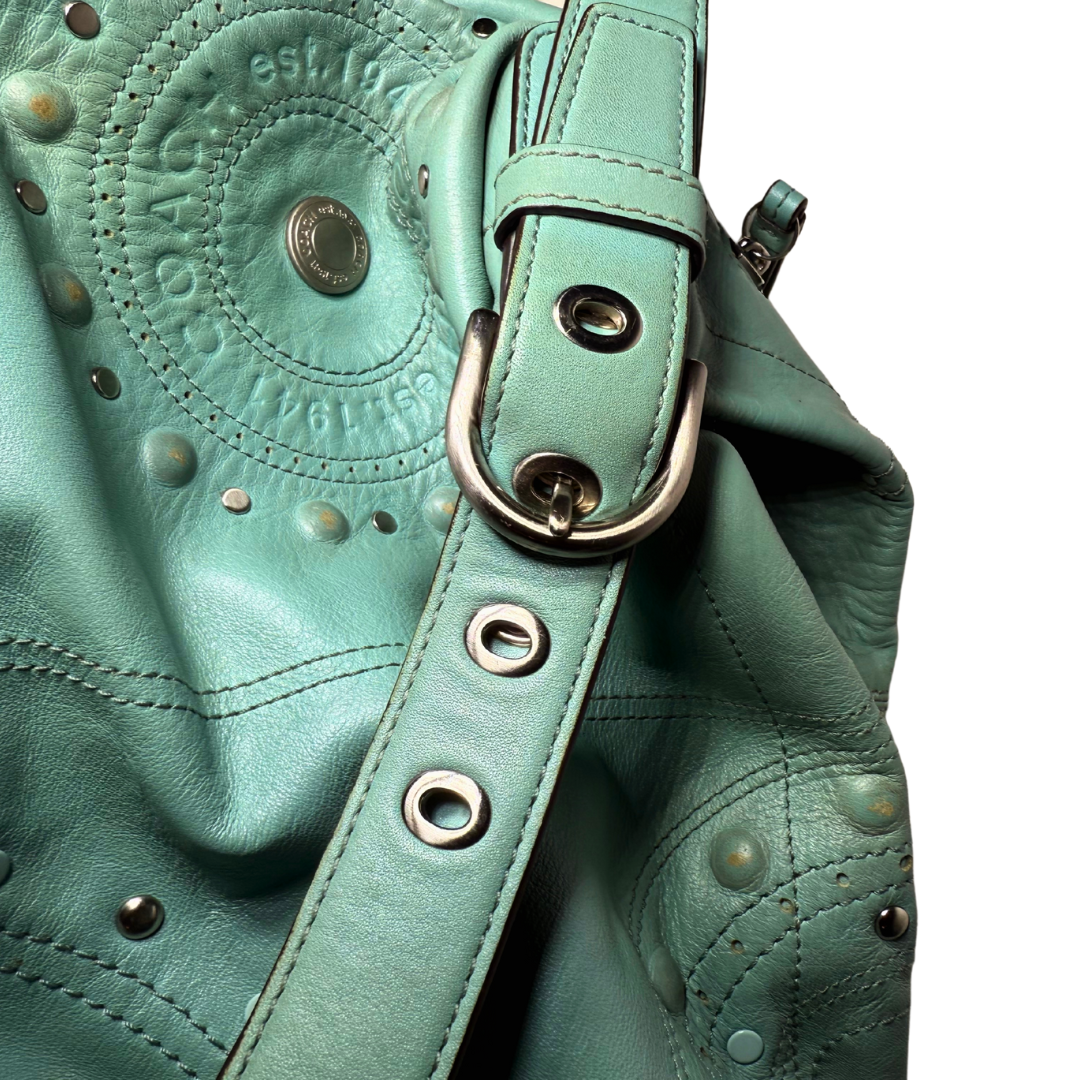Coach Aqua Bag with Silver Studded Appliqués F16178