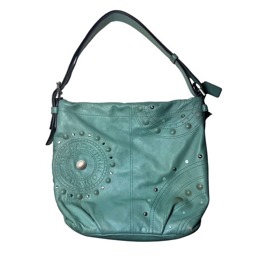 Coach Aqua Bag with Silver Studded Appliqués F16178