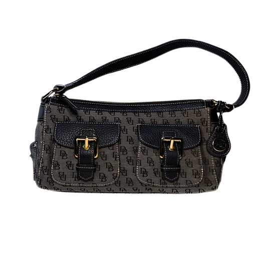 Vintage Dooney and Bourke Medium Signature Black and Brown Canvas Shoulder bag