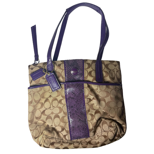 Coach Purple and Tan Signature Snake Stripe Bag F25706