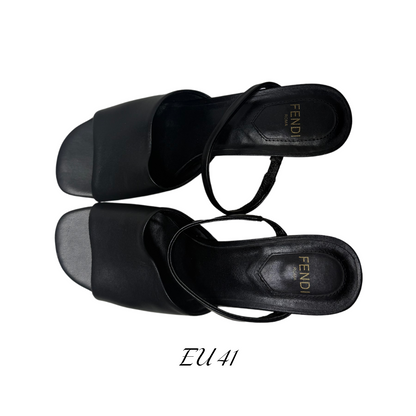 Fendi First Black Leather Heel Mules