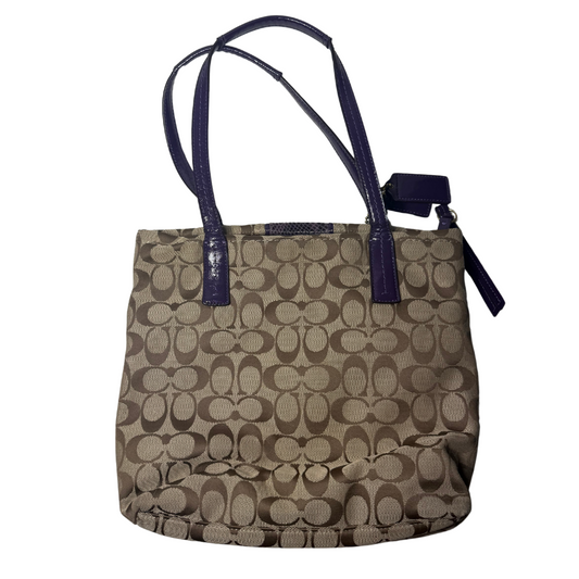 Coach Purple and Tan Signature Snake Stripe Bag F25706