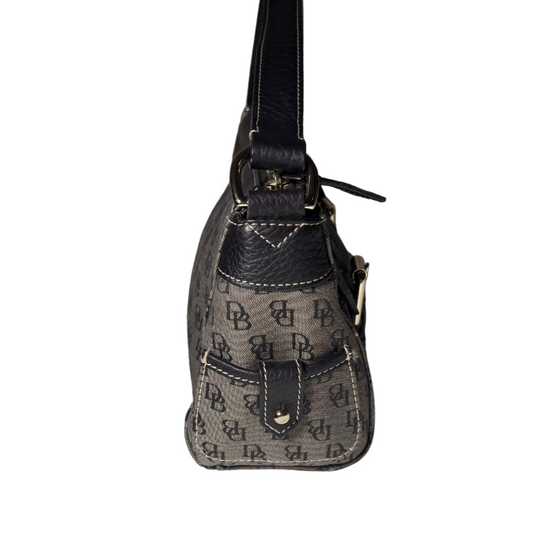 Vintage Dooney and Bourke Medium Signature Black and Brown Canvas Shoulder bag