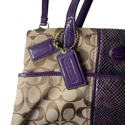 Coach Purple and Tan Signature Snake Stripe Bag F25706