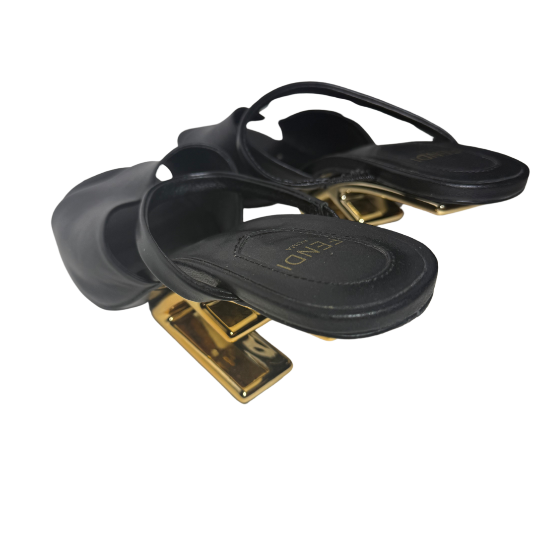 Fendi First Black Leather Heel Mules