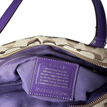 Coach Purple and Tan Signature Snake Stripe Bag F25706