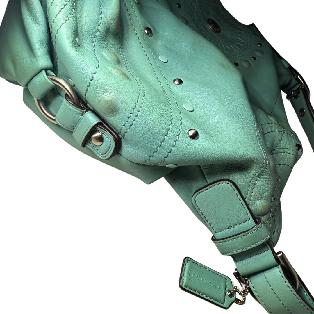 Coach Aqua Bag with Silver Studded Appliqués F16178
